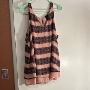 Torrid Pink and Black Lace Striped Blouse